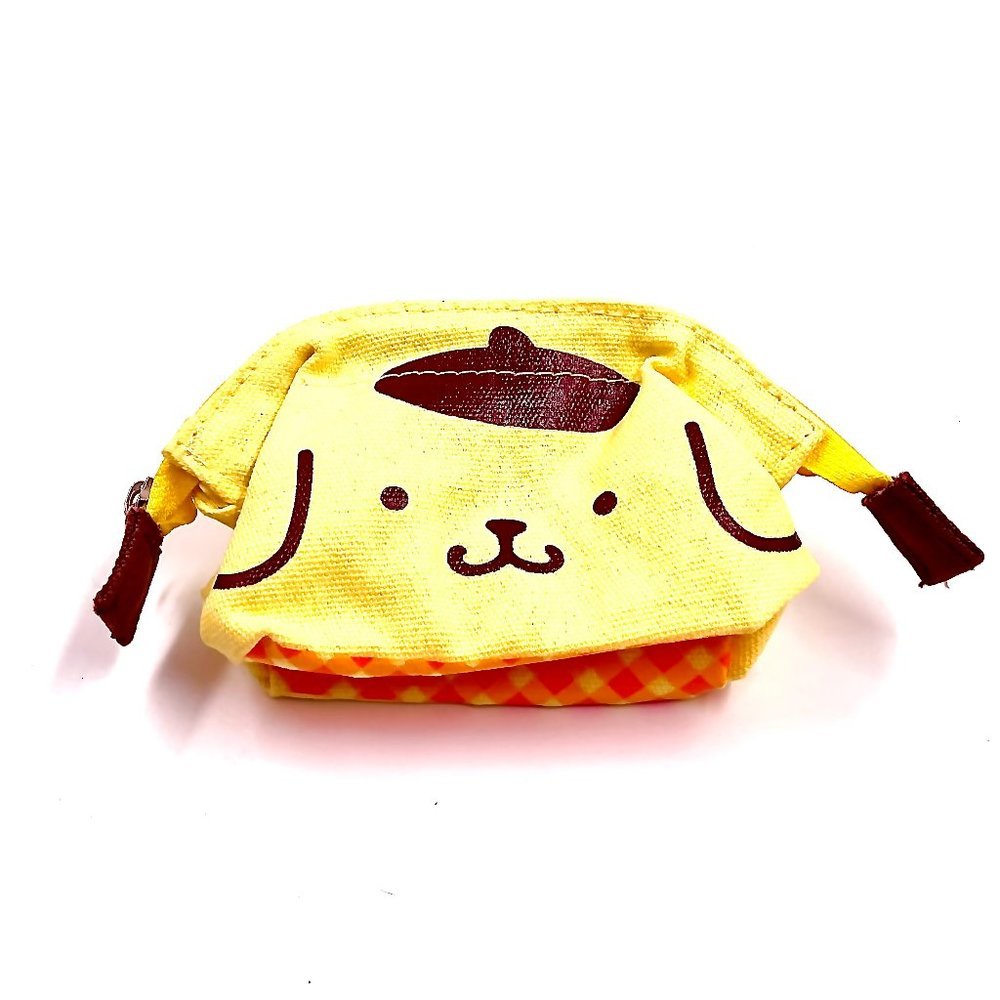 SANRIO POMPOMPURIN BAG SMALL CANVASS ZIPPER CLOSURE WIDE BOTTOM NEW YELLOW PUPPY